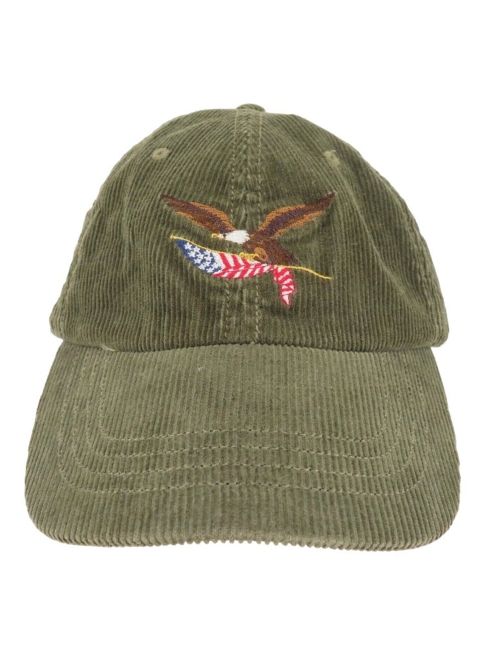 American Living Adult One Size Green Corduroy Embroidered Eagle USA Flag Hat Cap